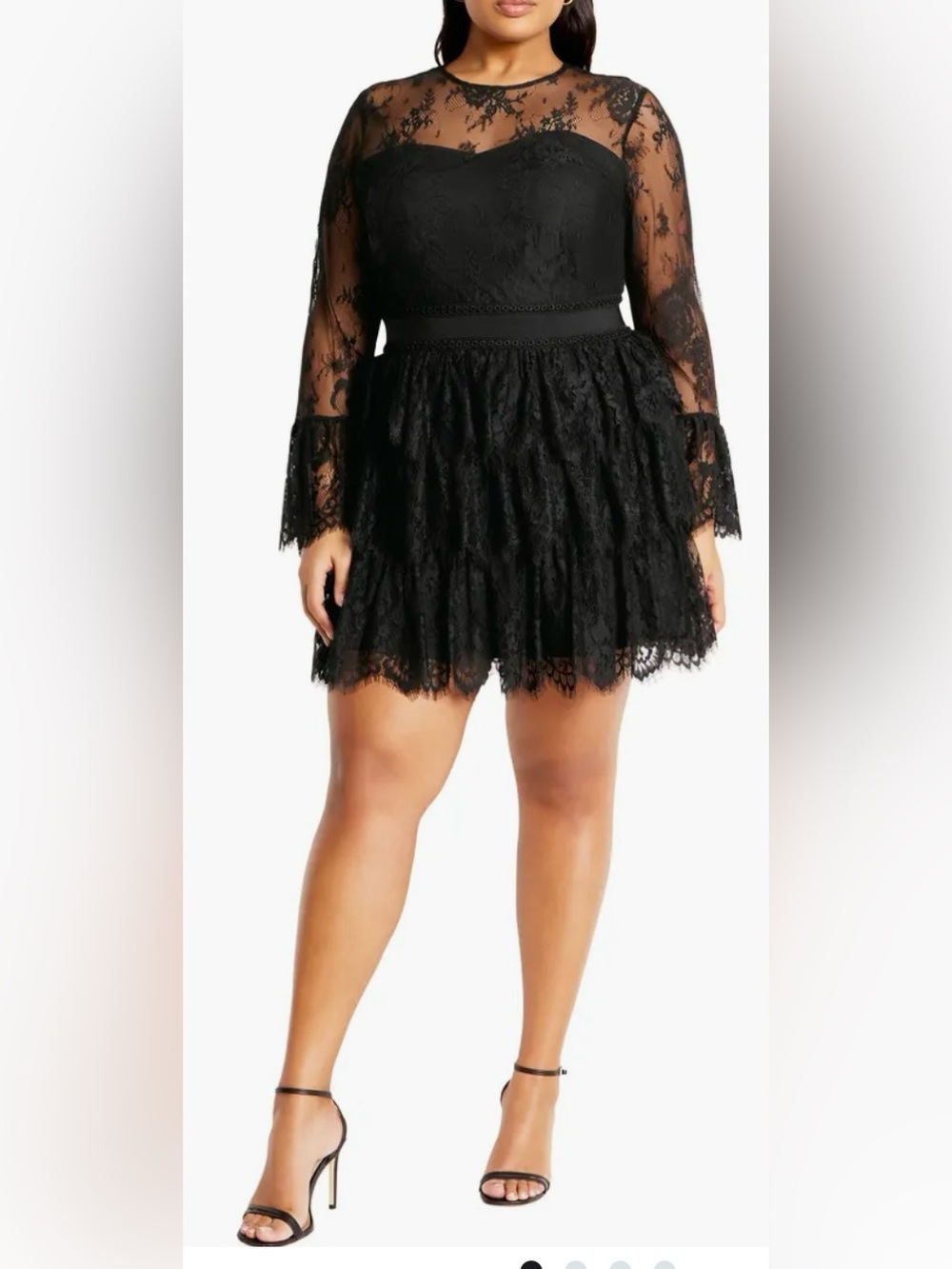City Chic Black Lace Tiered Mini Dress-Skirt